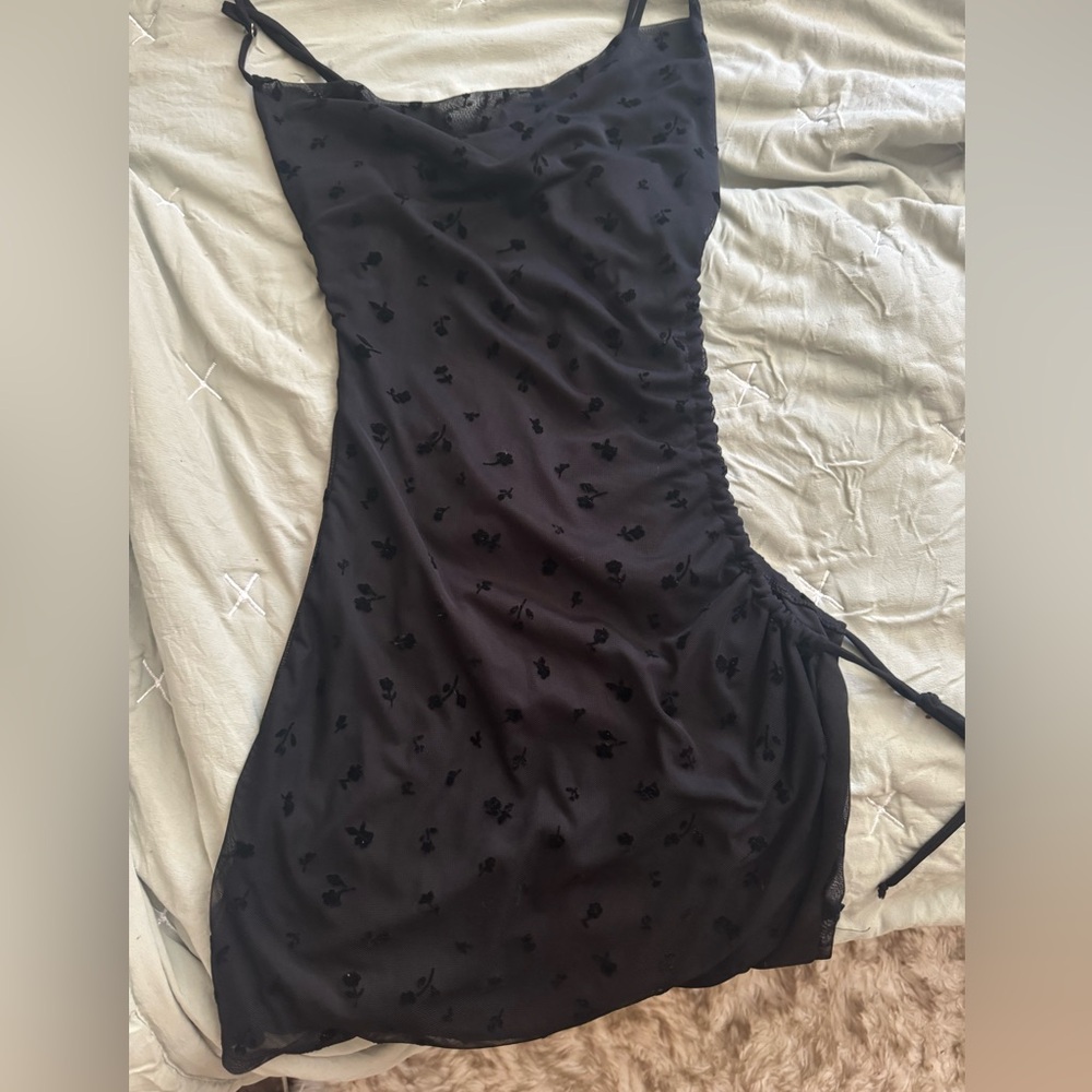 Fashion nova midnight rose, mesh mini dress. Black.